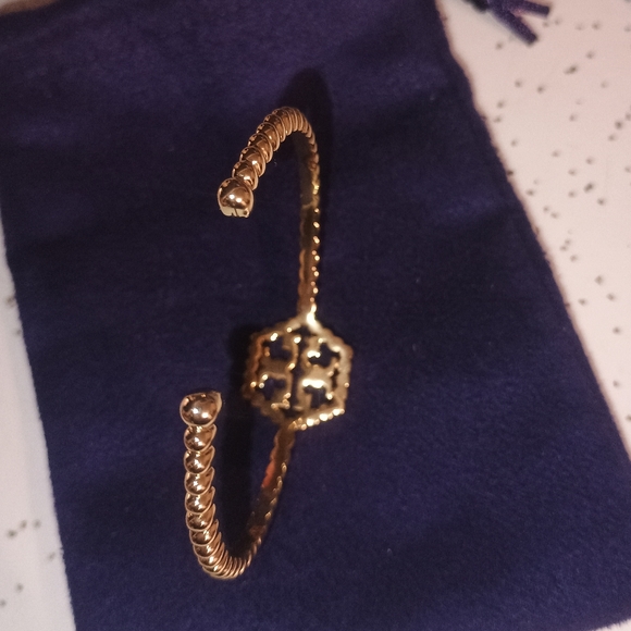 Tory Burch Gold Milgrain Hex Cuff Bracelet Like New - Picture 7 of 7